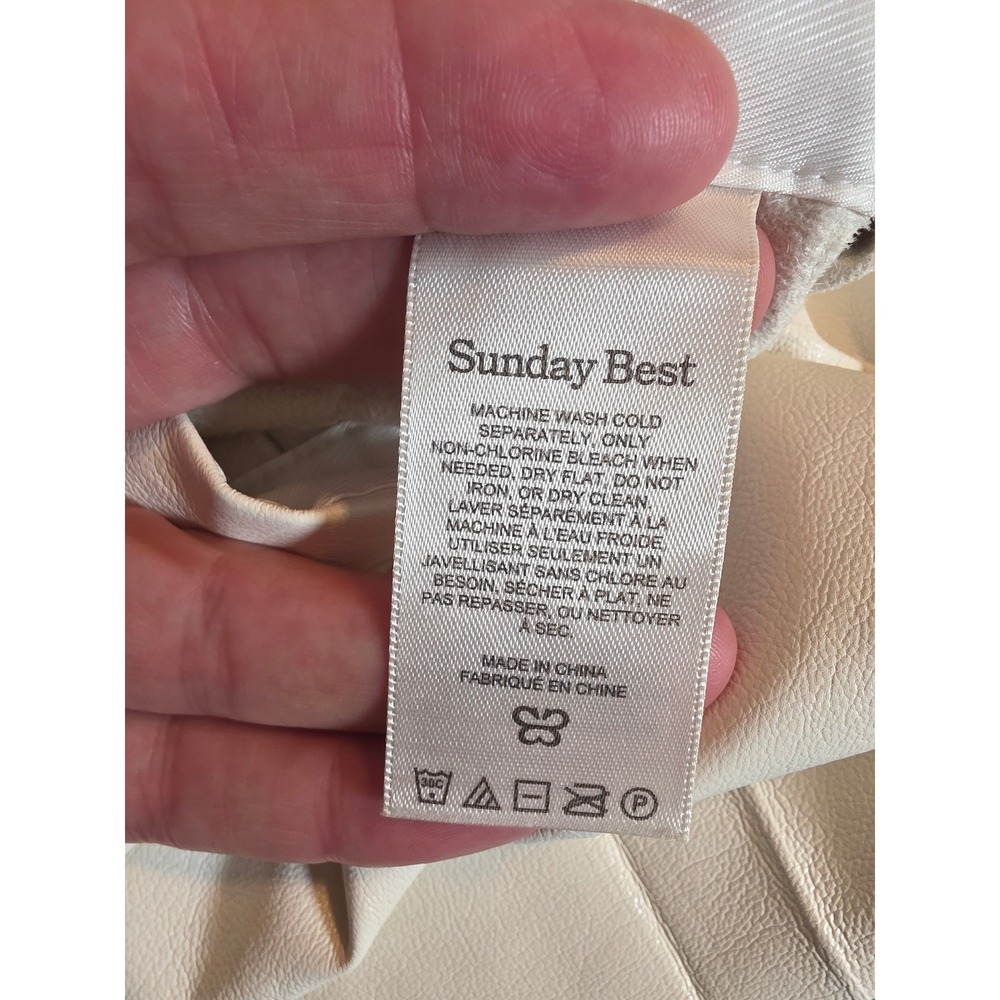 Aritzia Sunday Best Olive Pleated White Vegan Leather Mini Skirt 02-07-7372-FA22 - Picture 7 of 10